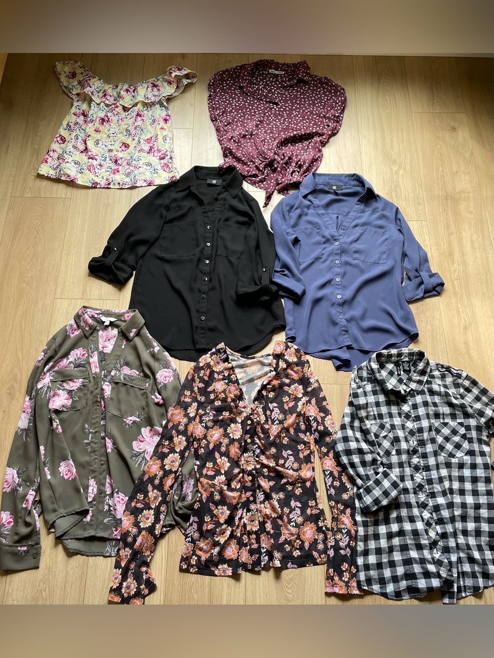 Business casual tops bundle - floral black blue olive
